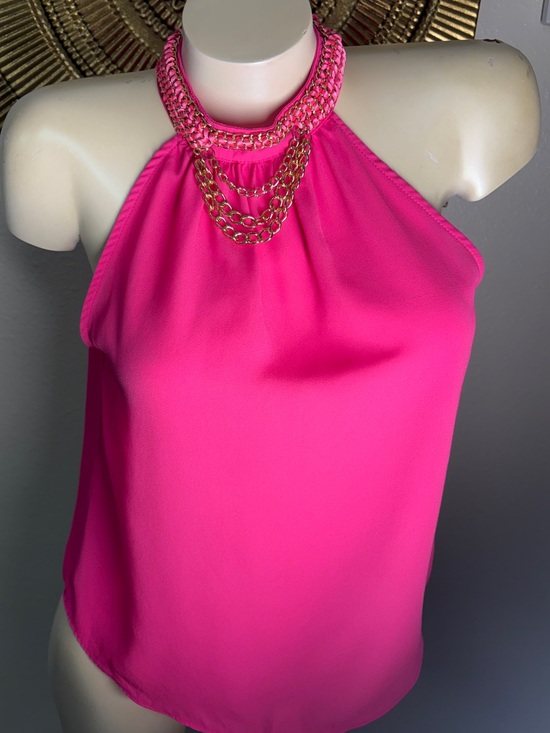 Chocolate Tops - Chocolate Hot Pink Halter Camisole with Gold Chain Detail